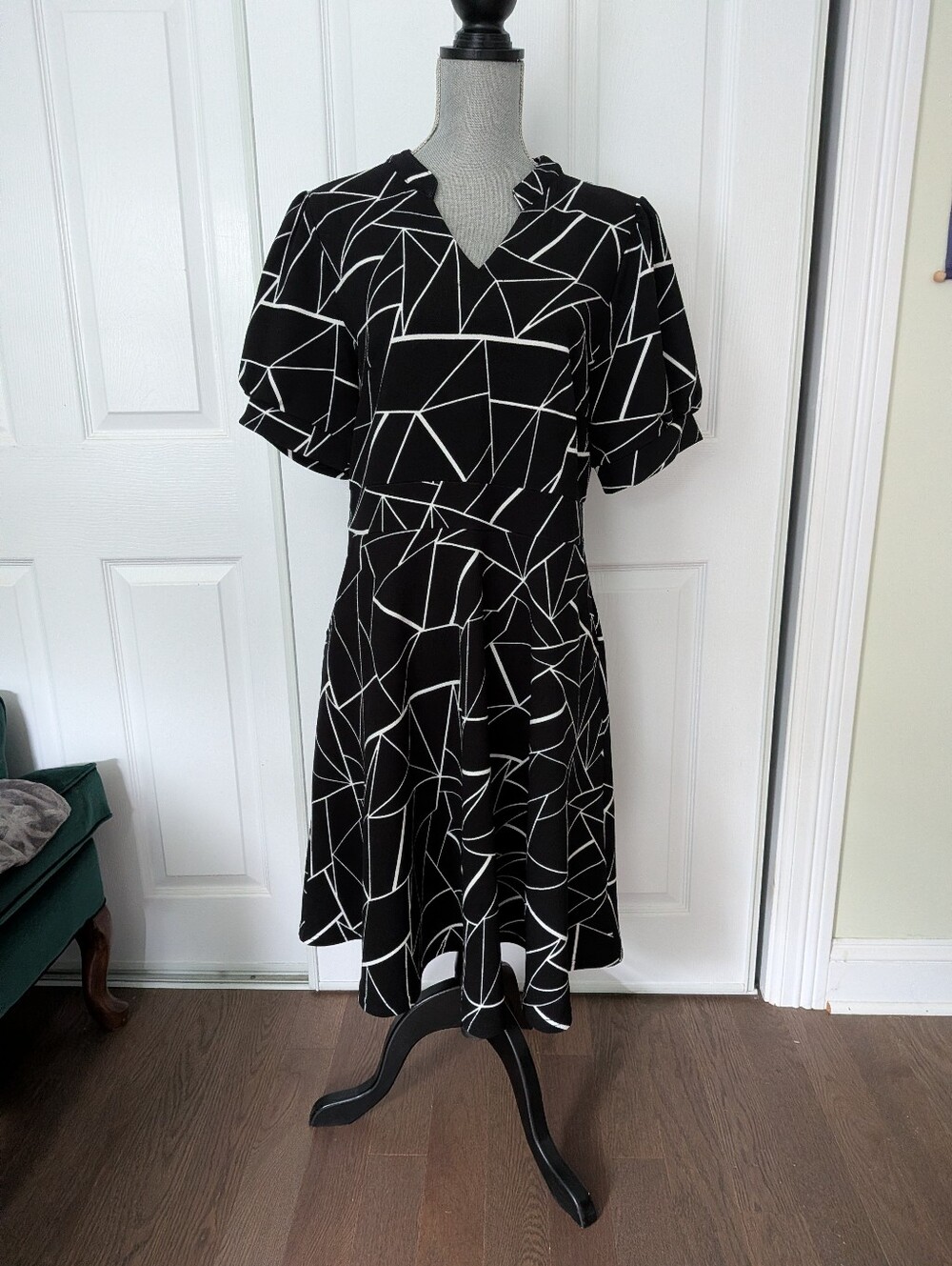 Black & White Geometric Fit-and-Flare Dress